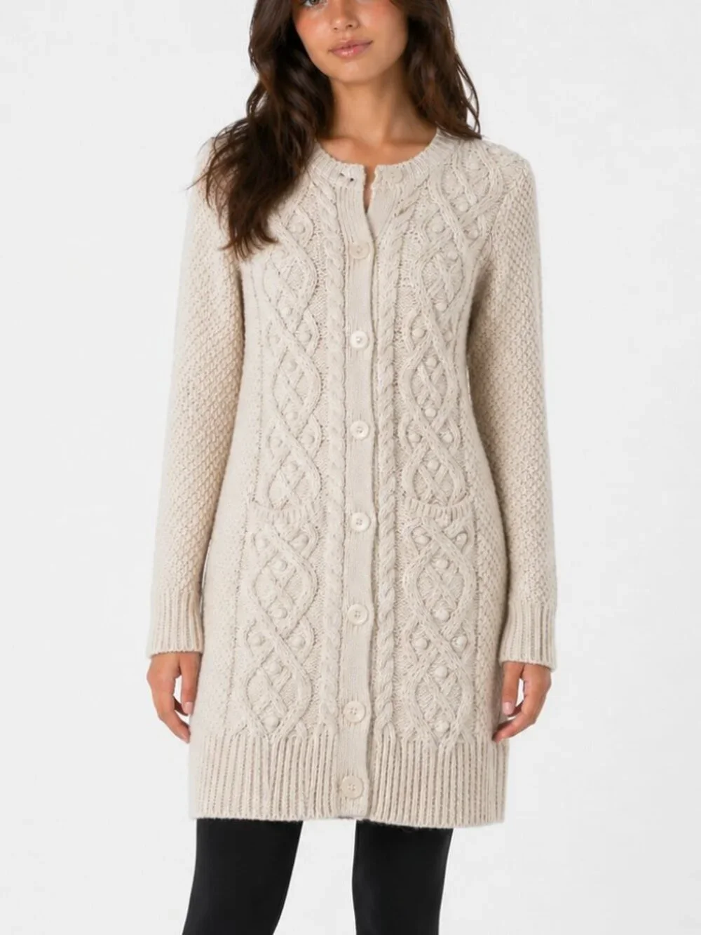 Girls GAP 100% Cotton Cable Knit Long Cardigan Sweater XXL Ivory Cream (14-16)